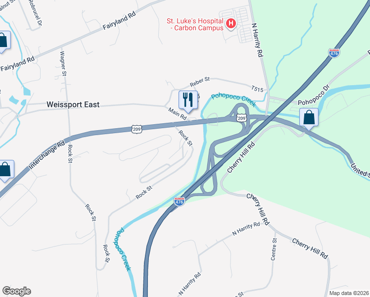 map of restaurants, bars, coffee shops, grocery stores, and more near 1501 Interchange Road in Lehighton