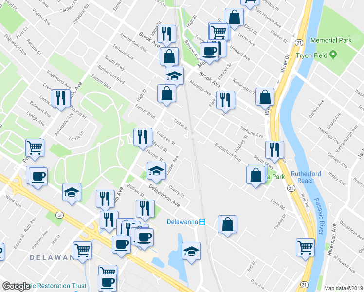 map of restaurants, bars, coffee shops, grocery stores, and more near 31 Spruce Court in Clifton