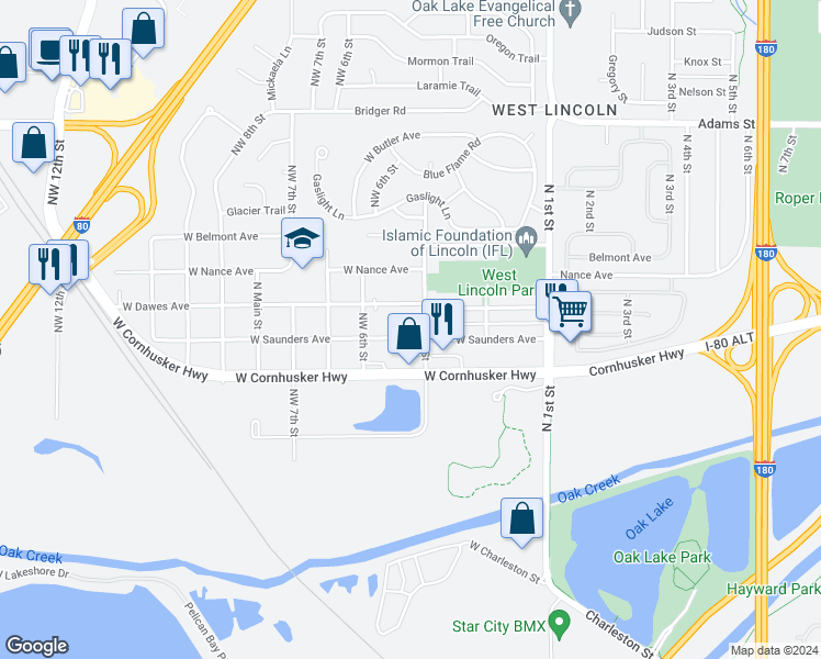 map of restaurants, bars, coffee shops, grocery stores, and more near 420 West Saunders Avenue in Lincoln