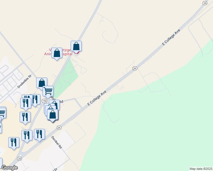 map of restaurants, bars, coffee shops, grocery stores, and more near 3335 East College Avenue in Bellefonte