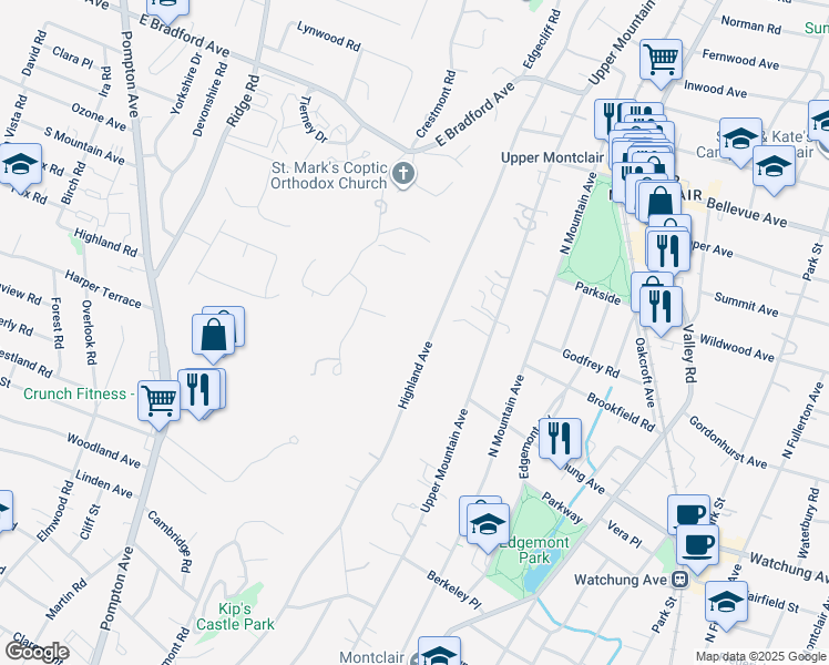 map of restaurants, bars, coffee shops, grocery stores, and more near 226 Highland Avenue in Montclair