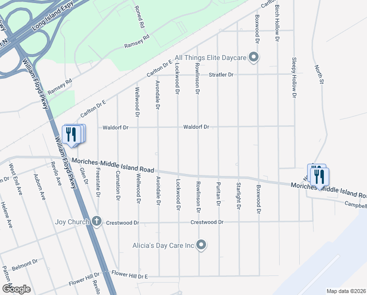 map of restaurants, bars, coffee shops, grocery stores, and more near 462 Lockwood Drive in Shirley