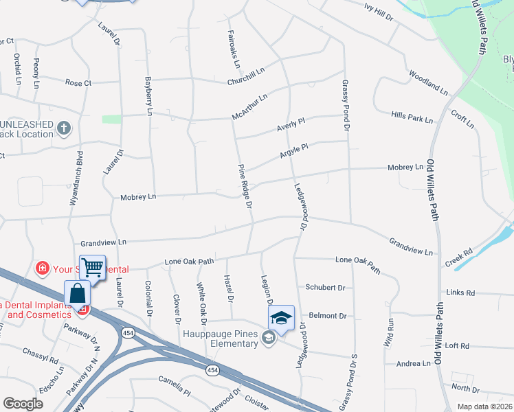 map of restaurants, bars, coffee shops, grocery stores, and more near 31 Pine Ridge Drive in Smithtown