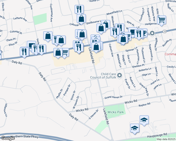 map of restaurants, bars, coffee shops, grocery stores, and more near 6 Doyle Court in East Northport