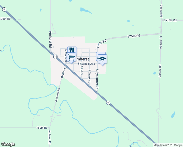 map of restaurants, bars, coffee shops, grocery stores, and more near 105 South Cherry Street in Amherst