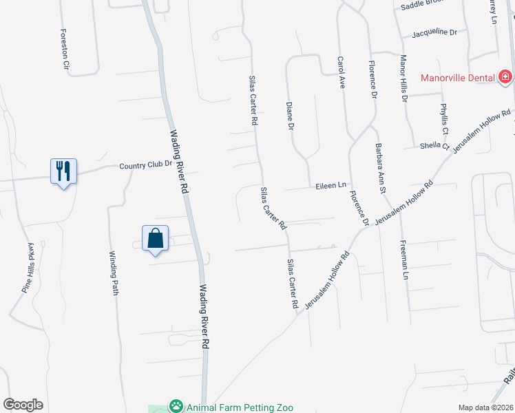 map of restaurants, bars, coffee shops, grocery stores, and more near 1 Davidson Drive in Manorville