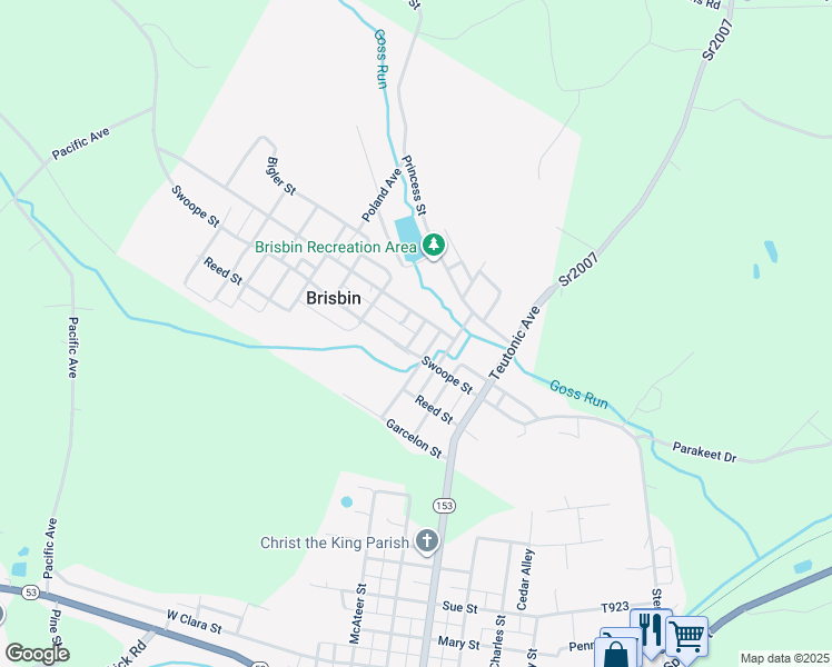 map of restaurants, bars, coffee shops, grocery stores, and more near Possum Alley in Brisbin
