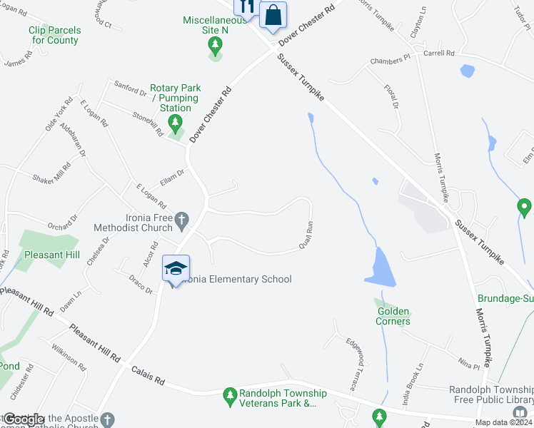 map of restaurants, bars, coffee shops, grocery stores, and more near 11 Quail Run in Randolph