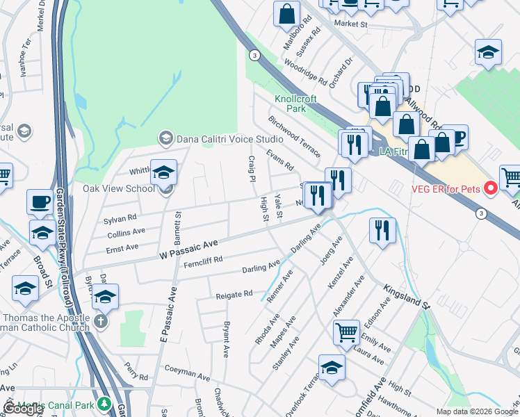 map of restaurants, bars, coffee shops, grocery stores, and more near 104 High Street in Bloomfield