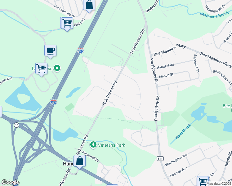 map of restaurants, bars, coffee shops, grocery stores, and more near 68 North Jefferson Road in Hanover