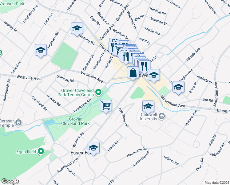 map of restaurants, bars, coffee shops, grocery stores, and more near 6 Westbrook Drive in Caldwell