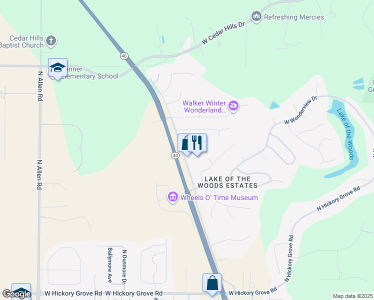 map of restaurants, bars, coffee shops, grocery stores, and more near 12300 North Brentfield Drive in Dunlap