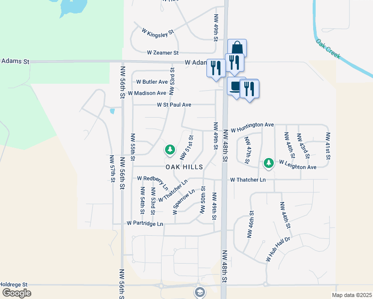 map of restaurants, bars, coffee shops, grocery stores, and more near 2407 Northwest 51st Street in Lincoln