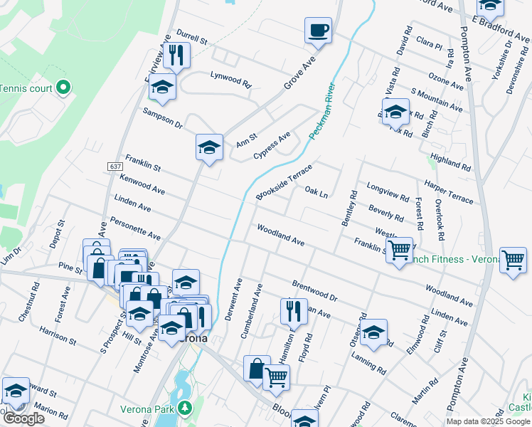 map of restaurants, bars, coffee shops, grocery stores, and more near 22 Brookside Terrace in Verona