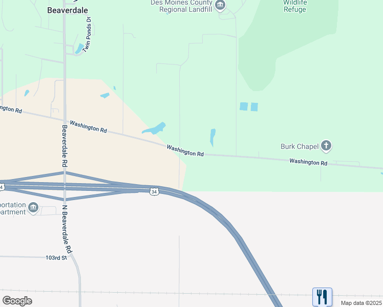 map of restaurants, bars, coffee shops, grocery stores, and more near 13852 Washington Road in West Burlington