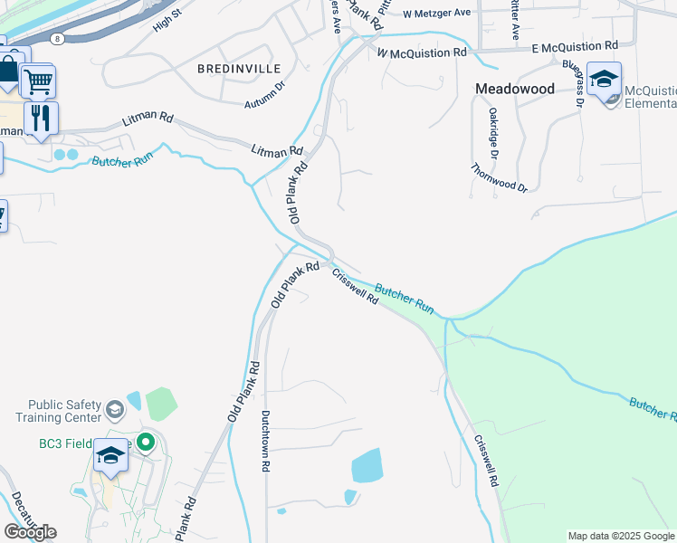 map of restaurants, bars, coffee shops, grocery stores, and more near 103 Crisswell Road in Butler
