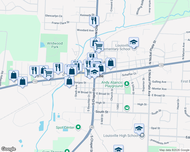 map of restaurants, bars, coffee shops, grocery stores, and more near in Louisville