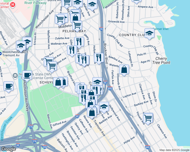 map of restaurants, bars, coffee shops, grocery stores, and more near 1246 Hobart Avenue in Bronx
