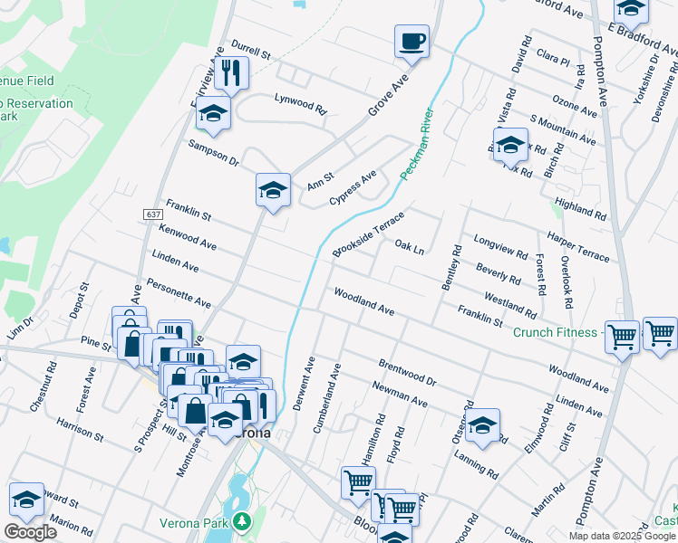 map of restaurants, bars, coffee shops, grocery stores, and more near 22 Brookside Terrace in Verona