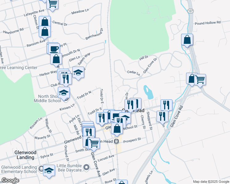 map of restaurants, bars, coffee shops, grocery stores, and more near 99 Roslyn Drive in Glen Head
