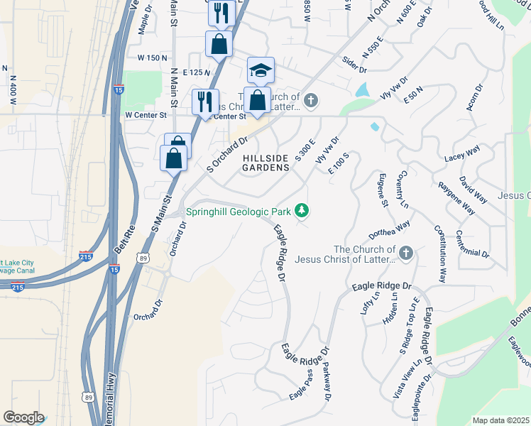 map of restaurants, bars, coffee shops, grocery stores, and more near 202 S 350 E in North Salt Lake