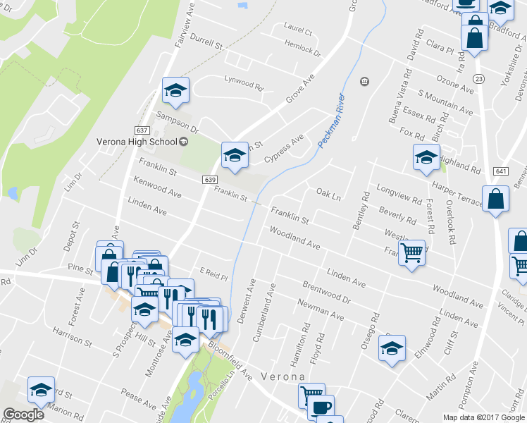 map of restaurants, bars, coffee shops, grocery stores, and more near 22 Brookside Terrace in Verona