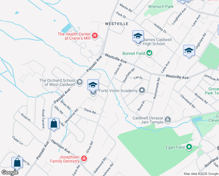 map of restaurants, bars, coffee shops, grocery stores, and more near 56 Orton Road in West Caldwell