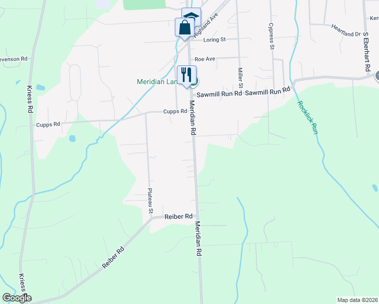 map of restaurants, bars, coffee shops, grocery stores, and more near 520 Meridian Road in Renfrew