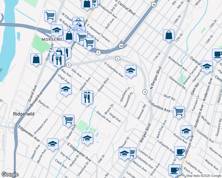 map of restaurants, bars, coffee shops, grocery stores, and more near 677 Linden Avenue in Ridgefield
