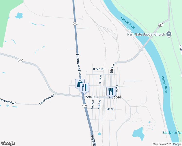 map of restaurants, bars, coffee shops, grocery stores, and more near 2226 2nd Avenue in Koppel