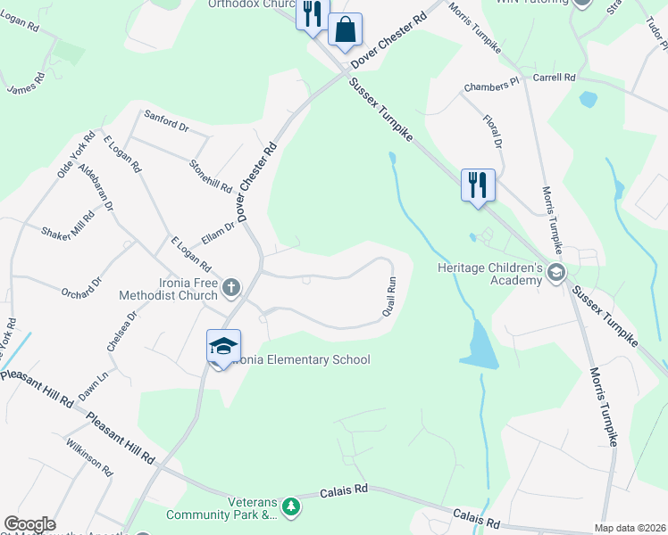 map of restaurants, bars, coffee shops, grocery stores, and more near 11 Quail Run in Randolph