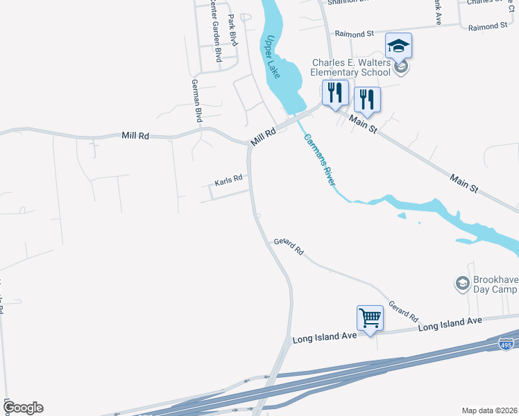 map of restaurants, bars, coffee shops, grocery stores, and more near 47 Sills Road in Yaphank
