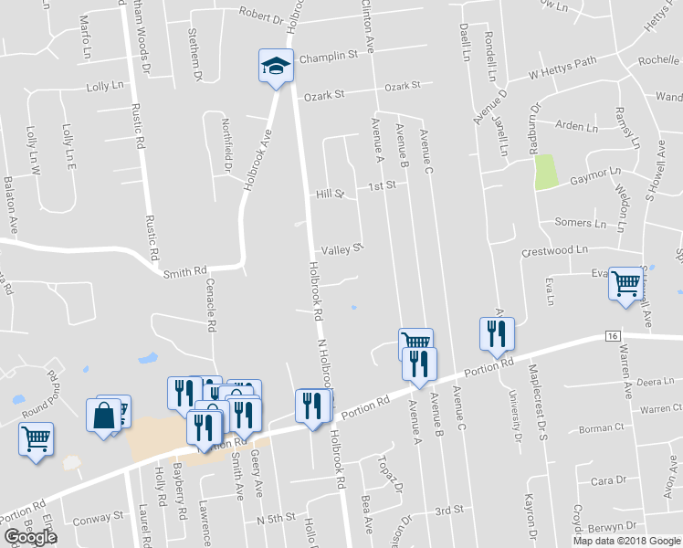 map of restaurants, bars, coffee shops, grocery stores, and more near 7 Daniel Court in Lake Ronkonkoma