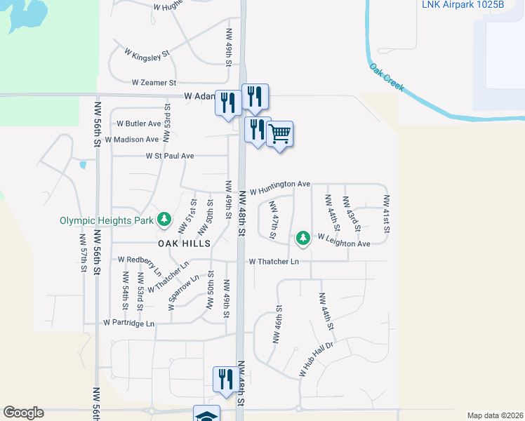 map of restaurants, bars, coffee shops, grocery stores, and more near 2434 West Ramsey Road in Lincoln