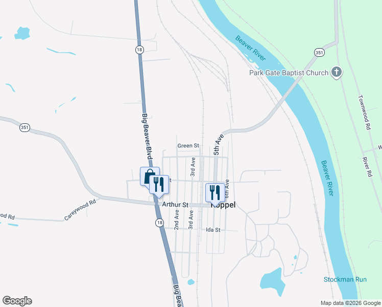 map of restaurants, bars, coffee shops, grocery stores, and more near 231 Richard Street in Ellwood City