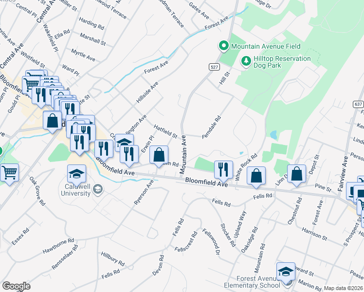 map of restaurants, bars, coffee shops, grocery stores, and more near 29 Mountain Avenue in Caldwell