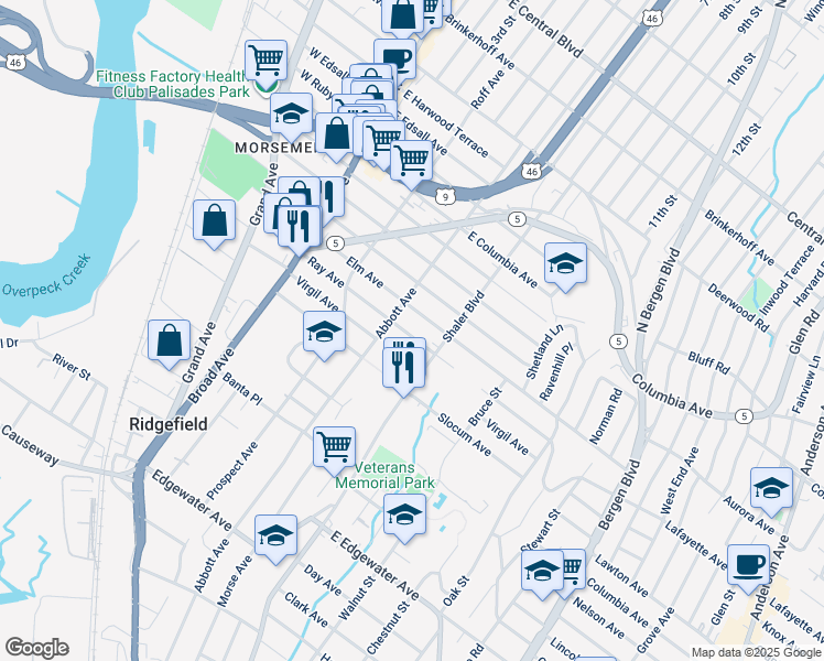 map of restaurants, bars, coffee shops, grocery stores, and more near 825 Ray Avenue in Ridgefield
