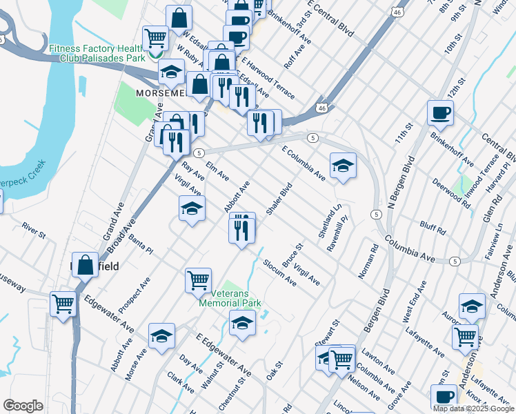 map of restaurants, bars, coffee shops, grocery stores, and more near 825 Ray Avenue in Ridgefield