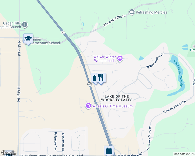 map of restaurants, bars, coffee shops, grocery stores, and more near 12300 North Brentfield Drive in Dunlap