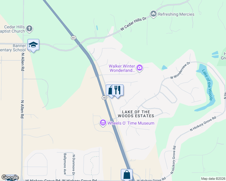 map of restaurants, bars, coffee shops, grocery stores, and more near 12300 North Brentfield Drive in Dunlap
