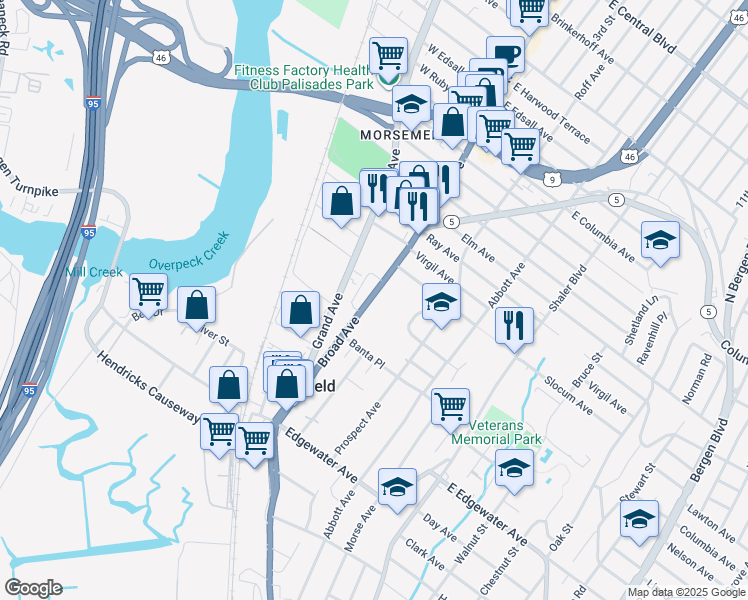 map of restaurants, bars, coffee shops, grocery stores, and more near 726 Broad Avenue in Ridgefield