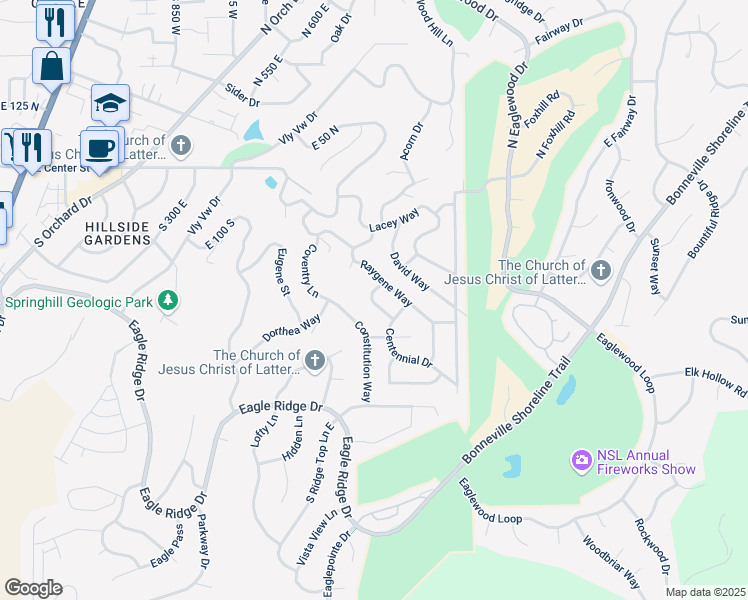 map of restaurants, bars, coffee shops, grocery stores, and more near 221 Liberty Road in North Salt Lake