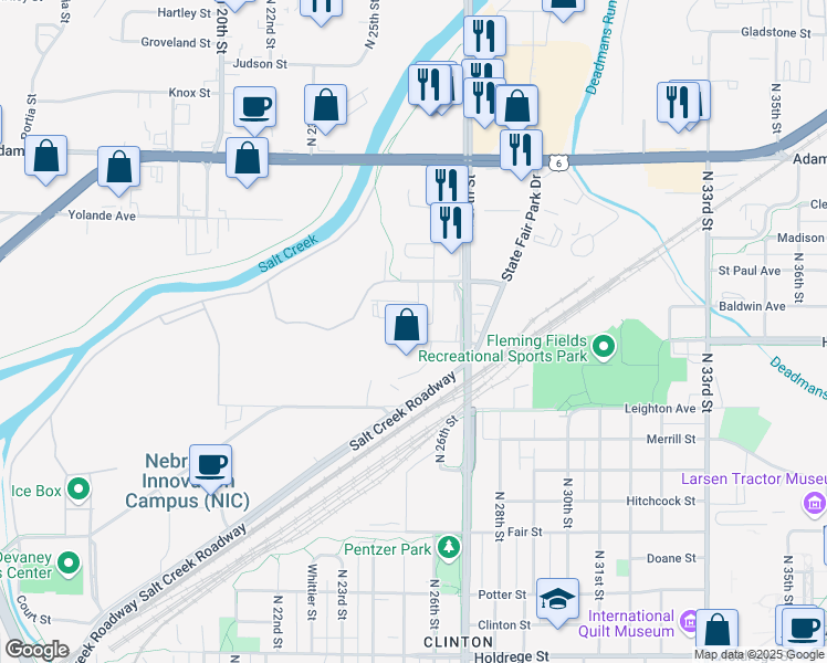 map of restaurants, bars, coffee shops, grocery stores, and more near 2520 Kimco Court in Lincoln