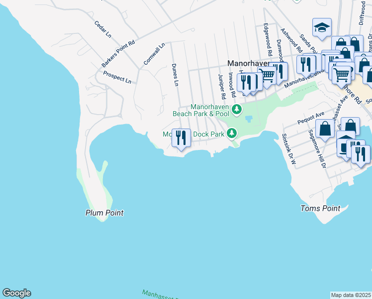 map of restaurants, bars, coffee shops, grocery stores, and more near 73 Orchard Beach Boulevard in Port Washington