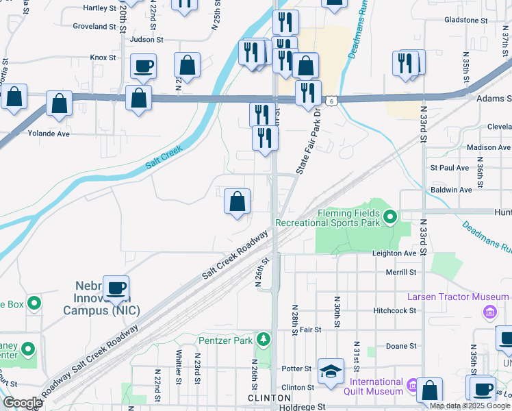 map of restaurants, bars, coffee shops, grocery stores, and more near 2520 Kimco Court in Lincoln