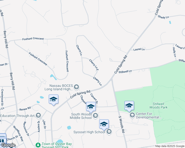 map of restaurants, bars, coffee shops, grocery stores, and more near 6 Cherry Lane East in Syosset