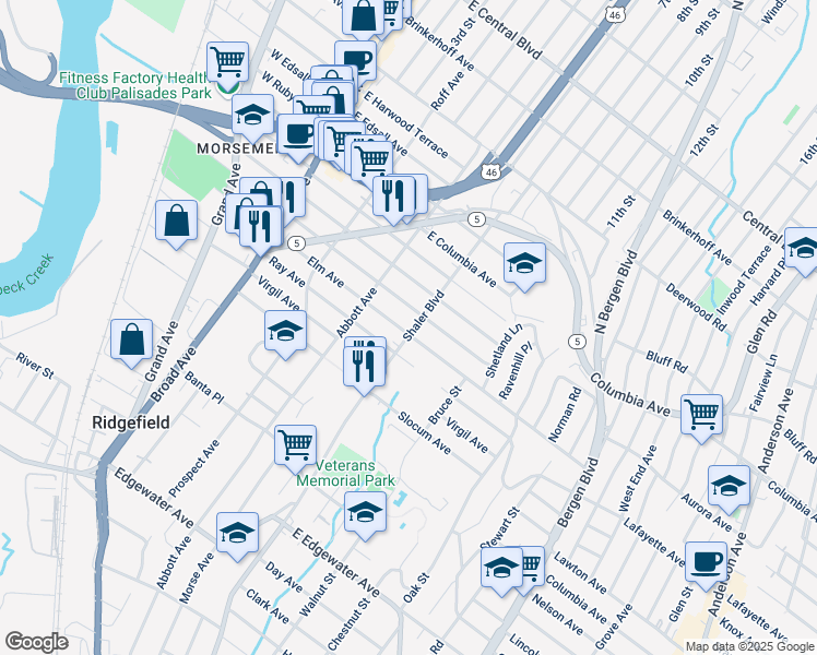 map of restaurants, bars, coffee shops, grocery stores, and more near in Ridgefield