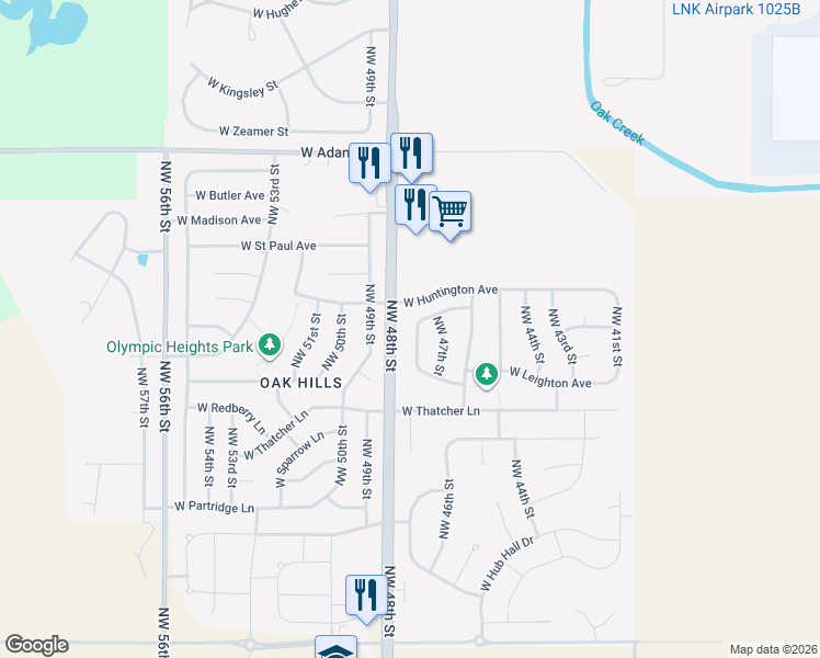 map of restaurants, bars, coffee shops, grocery stores, and more near 2434 West Ramsey Road in Lincoln