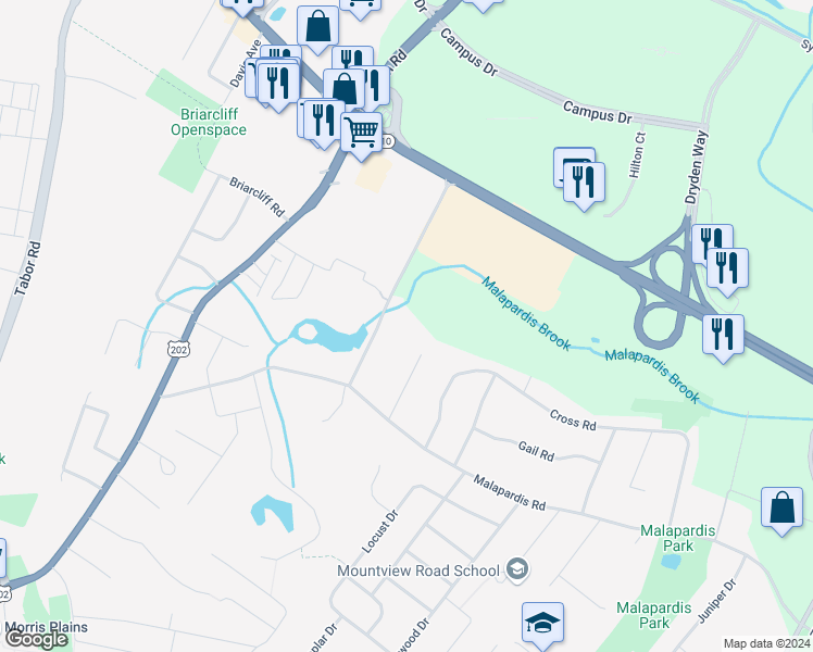 map of restaurants, bars, coffee shops, grocery stores, and more near 169 Johnson Road in Morris Plains