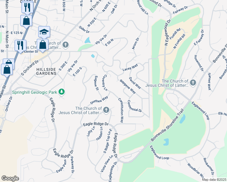 map of restaurants, bars, coffee shops, grocery stores, and more near 193 Coventry Lane in North Salt Lake
